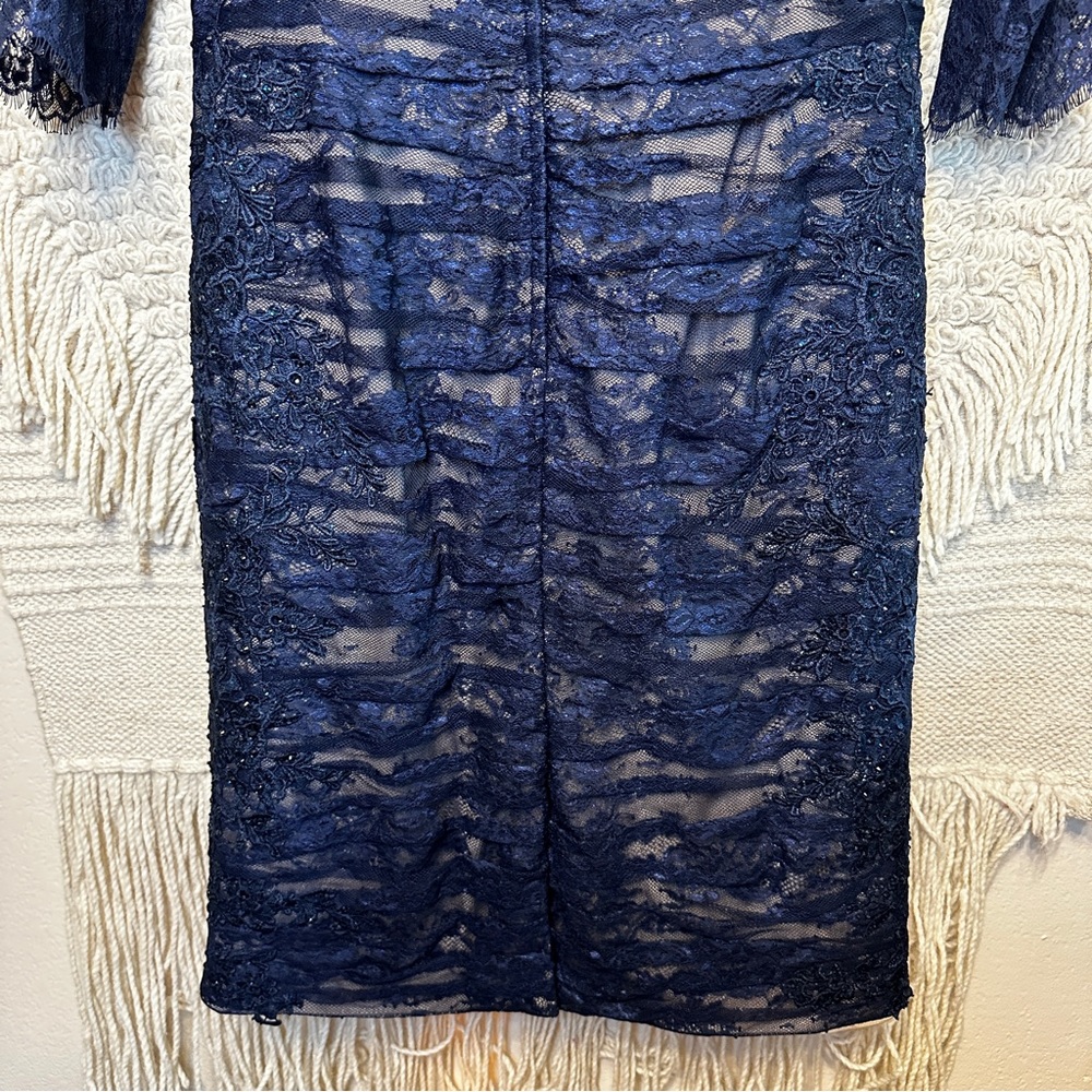 LA FEMME navy blue ruched mesh floral applique mother-of-the-bride dress 12 - Picture 11 of 11
